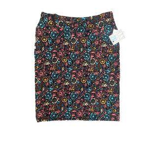 Lularoe Cassie Skirt 2XL Black Pink Bright Flowers -New With Tags Pencil Stretch